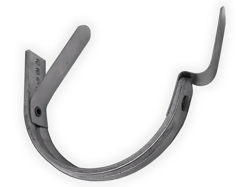 [HH050-51] #15 Fascia Mount Half Round Gutter Stainless Steel Bar Hanger
Powder Coating Disclosure:  
Paint chipping may occur at the bend where the metal tab wraps around the gutter. While this does not affect the hanger’s performance, K&M offers touch-up spray paint for purchase to address this. We recommend including a can with your order. 
Size: Choose Size
Color: RAW - Mill Finish Stainless Steel