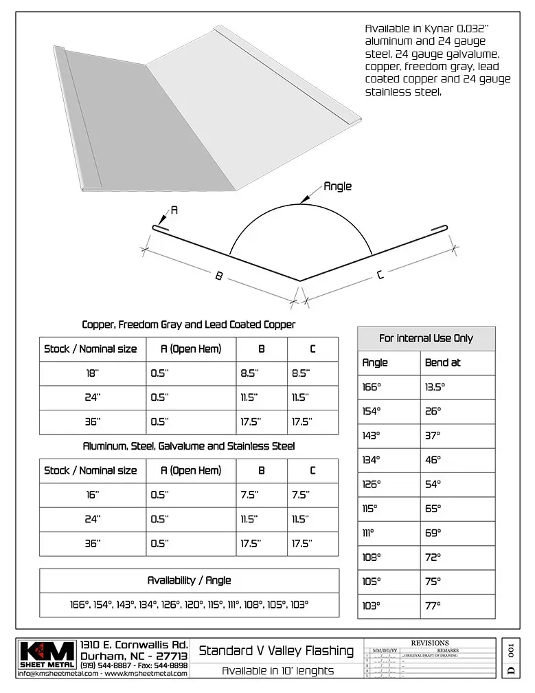 0.032" Aluminum Kynar Standard Roof Valley Flashing