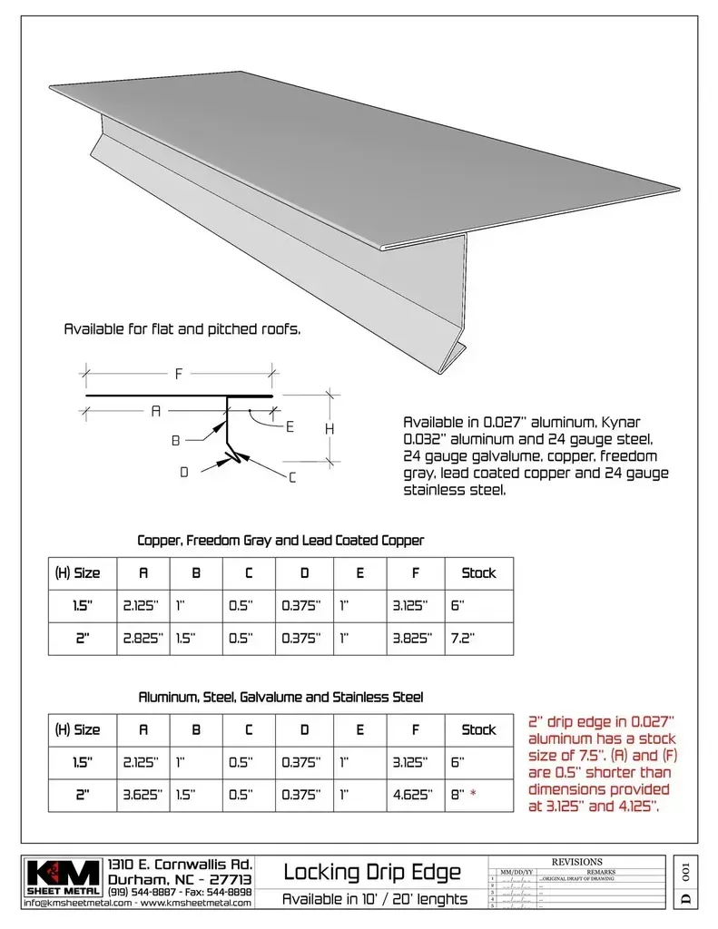 0.032" Aluminum Kynar T-Style Locking Drip Edge with Kick