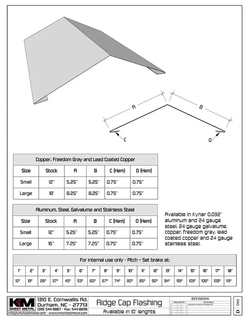 [FRC-40] 24 Gauge Kynar Steel Ridge Cap Roof Flashing
Size: Choose Size
Color: Almond
Product custom made to order: I understand this product is custom made to order and cannot be returned. All dimensions are approximate. Custom profiles may be rejected due to limitations in bending.