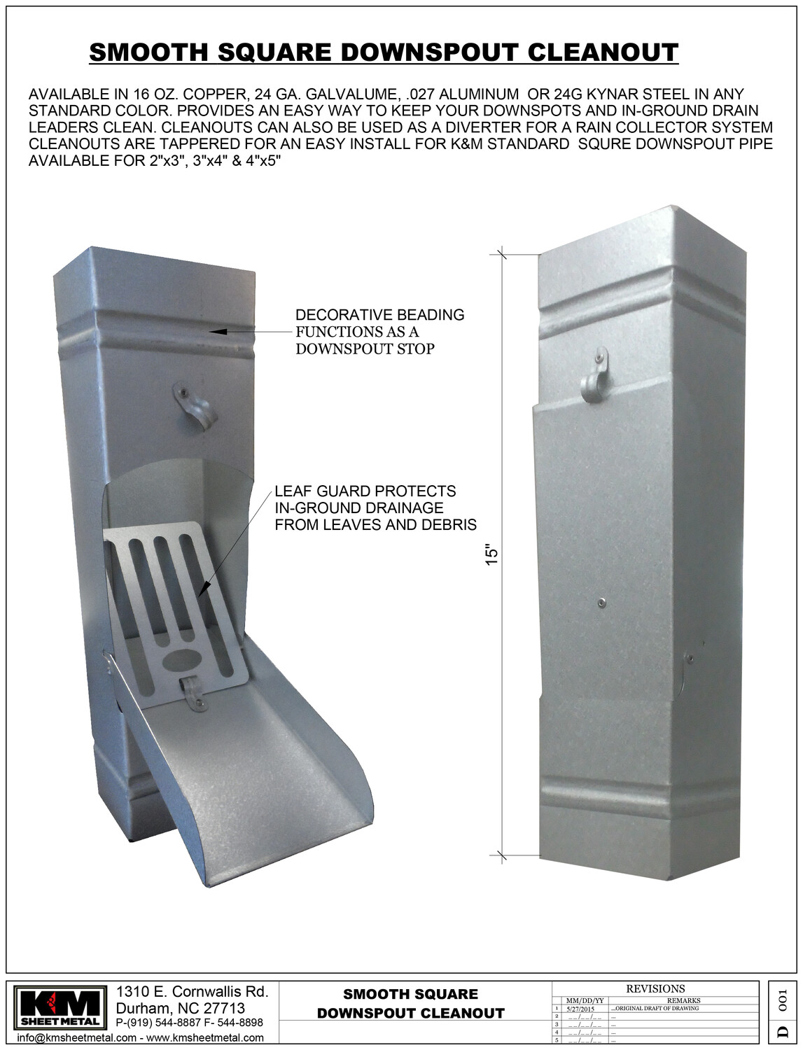 Plain Square Lead Coated Copper Downspout Cleanout