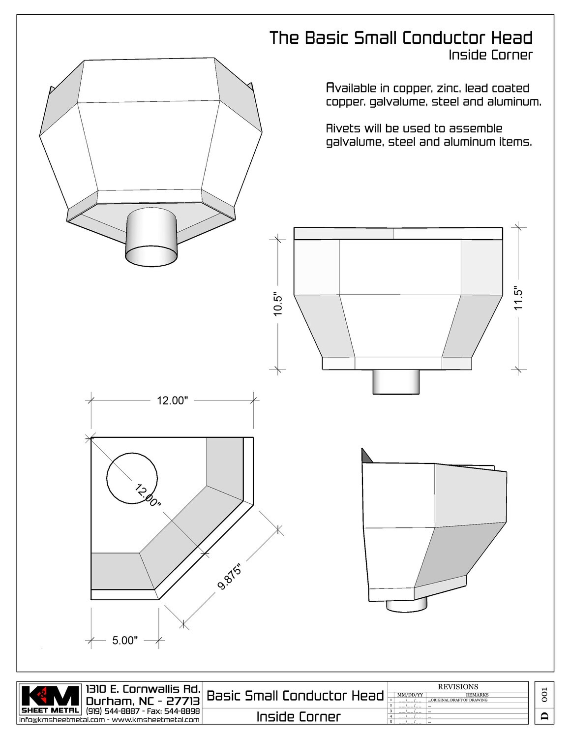 The Basic Small 3 Sided Inside Corner Conductor Head | Leader Head