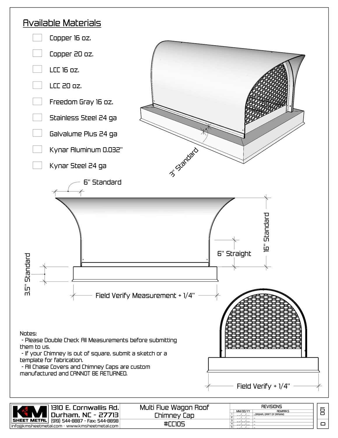 Covered Wagon Style Round Roof Chimney Cap