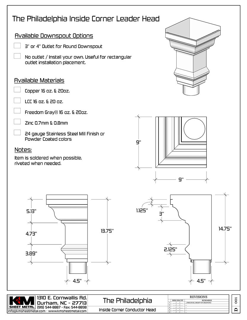 The Philadelphia Ornamental Inside Corner Conductor Head