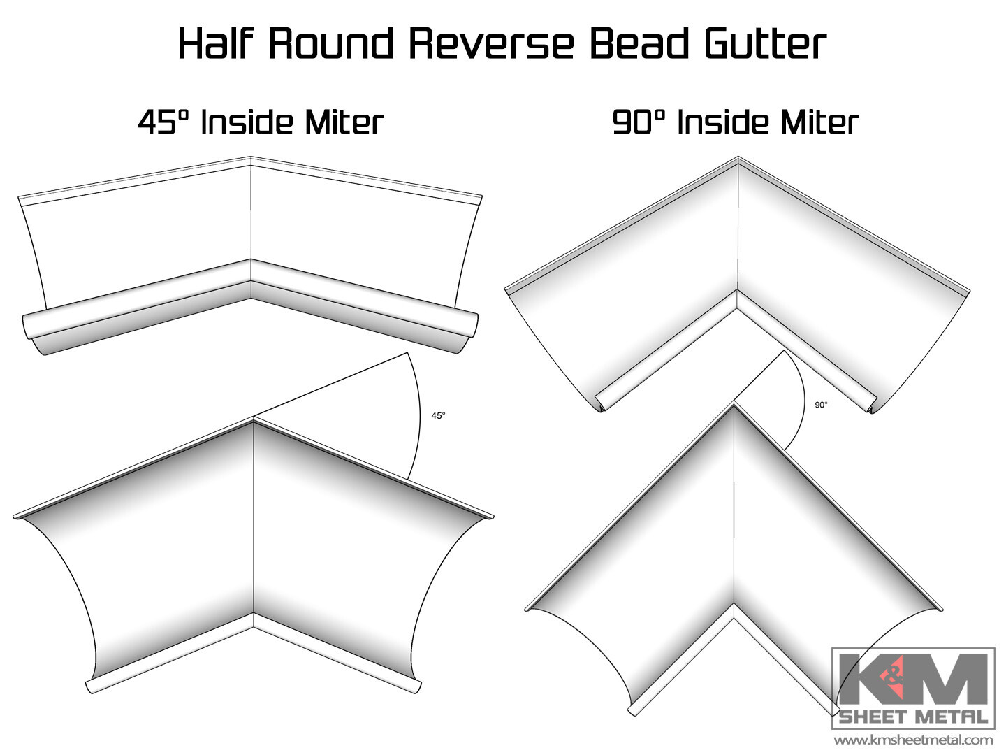 Aluminum 0.032" Kynar Half Round Gutter Inside Miter