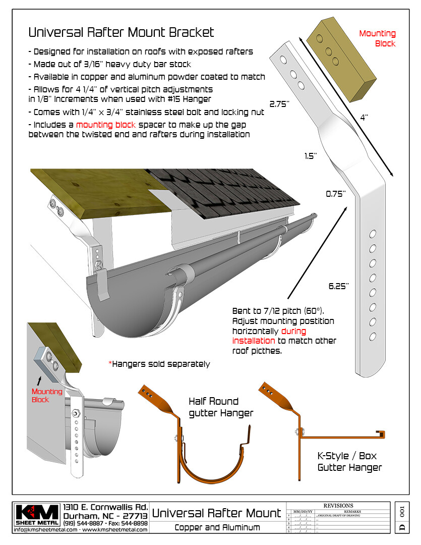 [RM072-10] Copper Universal Rafter Mount for Gutter Bracket