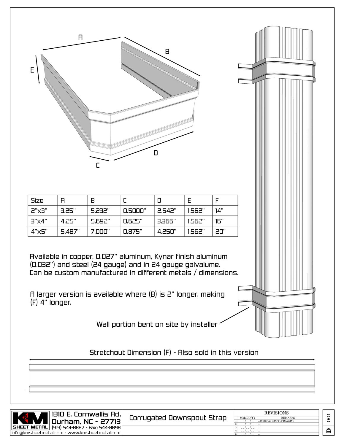 Corrugated Square 0.032" Kynar Aluminum Downspout Strap