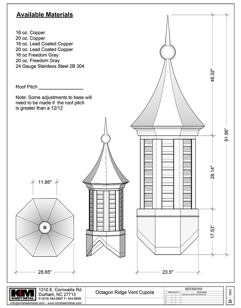 Octagonal Ridge Vent Cupola