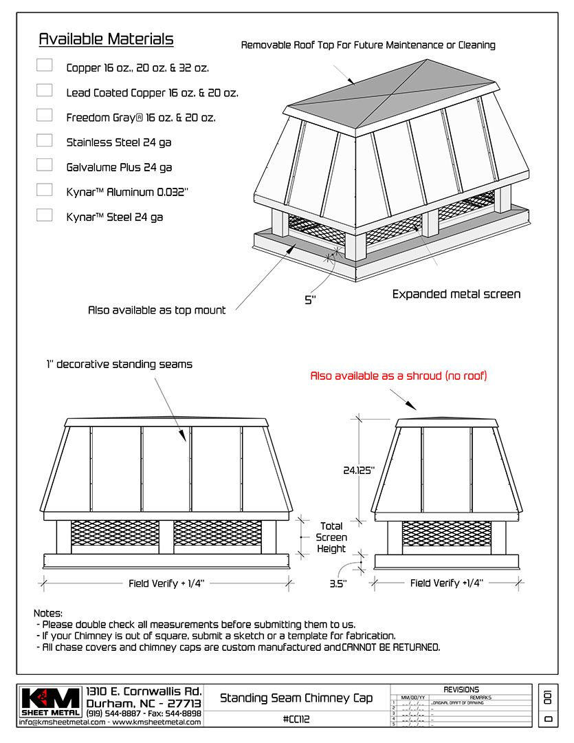 Standing Seam Roof Chimney Cap / Shroud