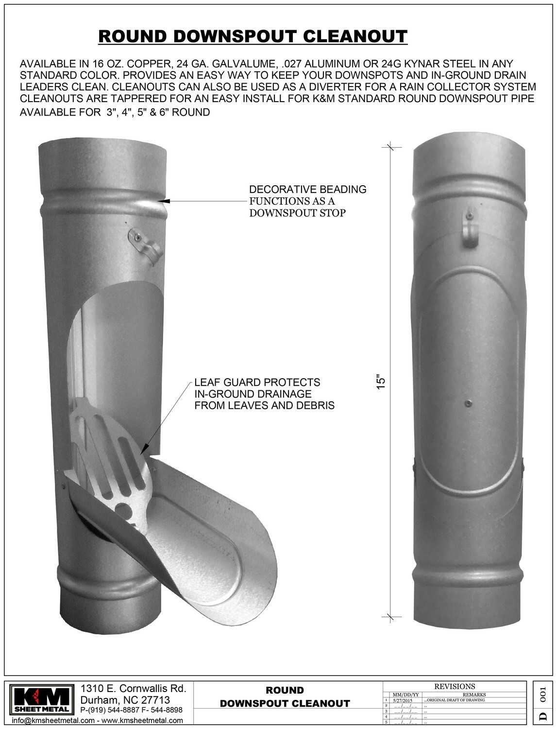 Plain Round Bonderized Steel Downspout Cleanout (Paint Grip)