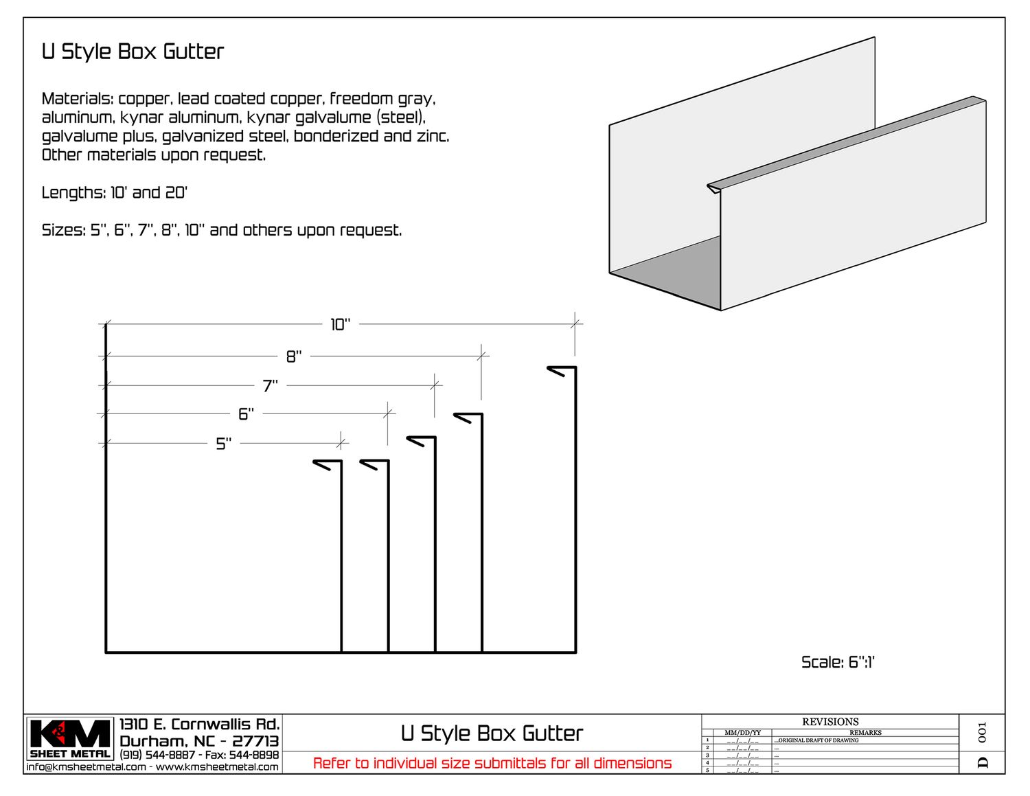 U-Style 0.027" Aluminum U Shaped Box Gutter